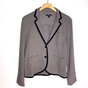 LANDS' END Gray Sweater Blazer Blue Trim Women's SIZE 14 PERFECT CONDITION